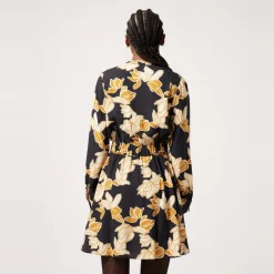 Robe courte ç manches longues imprimée floral noir