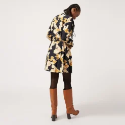 Robe courte ç manches longues imprimée floral noir