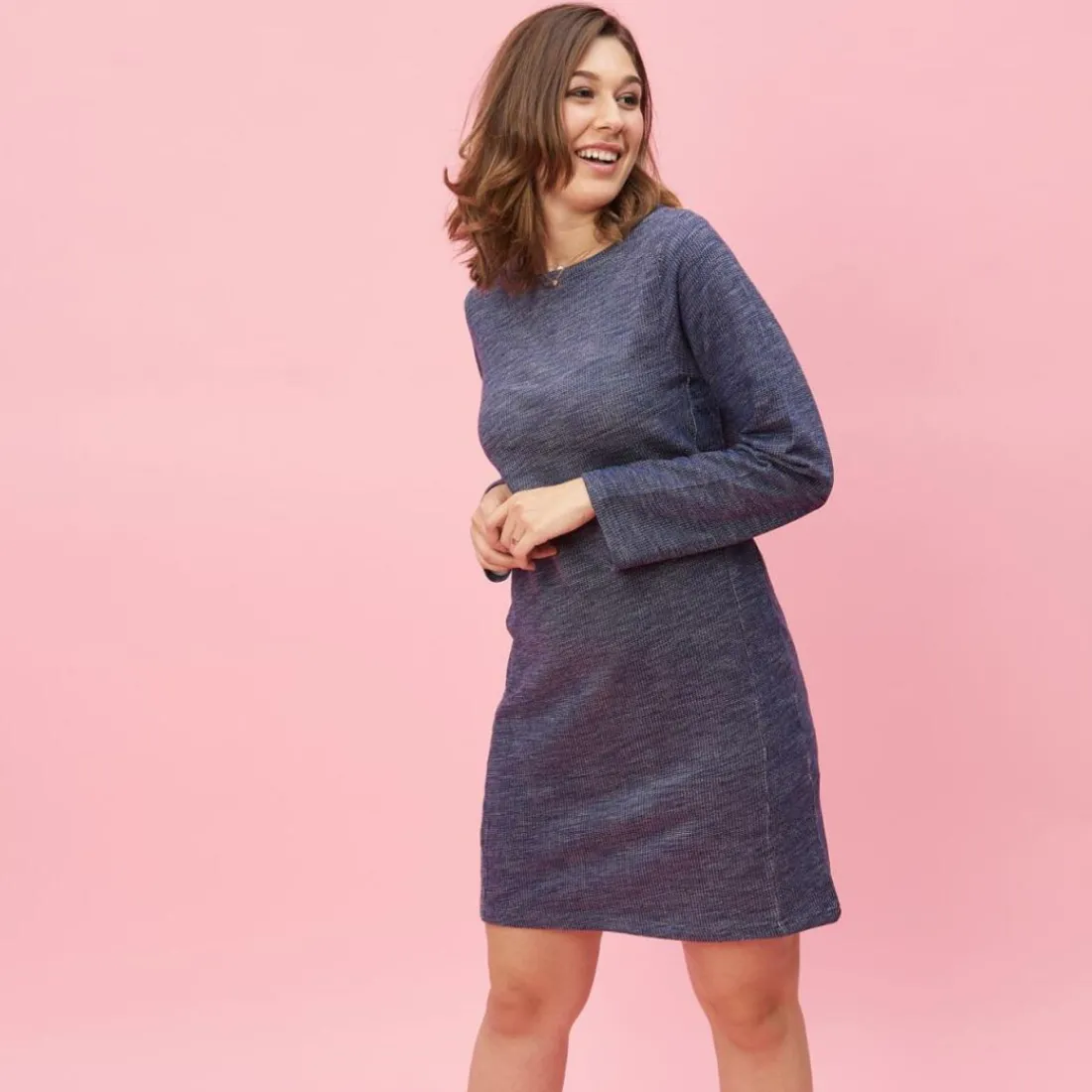 Robe courte cintrée manches longues femme - Bleu