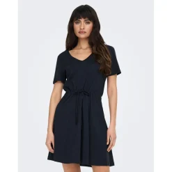 Robe courte Col en V Manches courtes Au-dessus du genou bleu