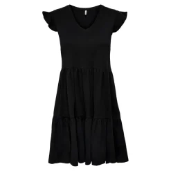 Robe courte Col rond Manches courtes Au-dessus du genou noir en coton Lana