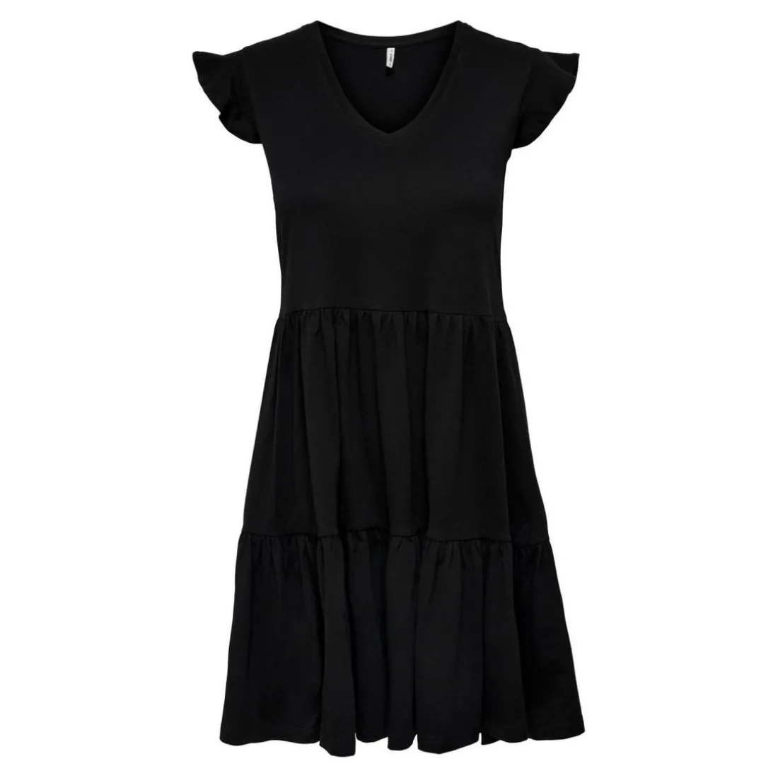 Robe courte Col rond Manches courtes Au-dessus du genou noir en coton Lana