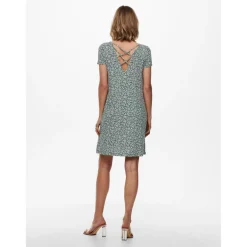 Robe courte Col rond Manches courtes Dentelle féminine Au-dessus du genou vert en viscose