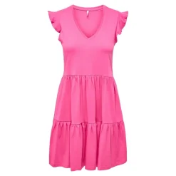 Robe courte Col rond Manches courtes Au-dessus du genou rose en coton