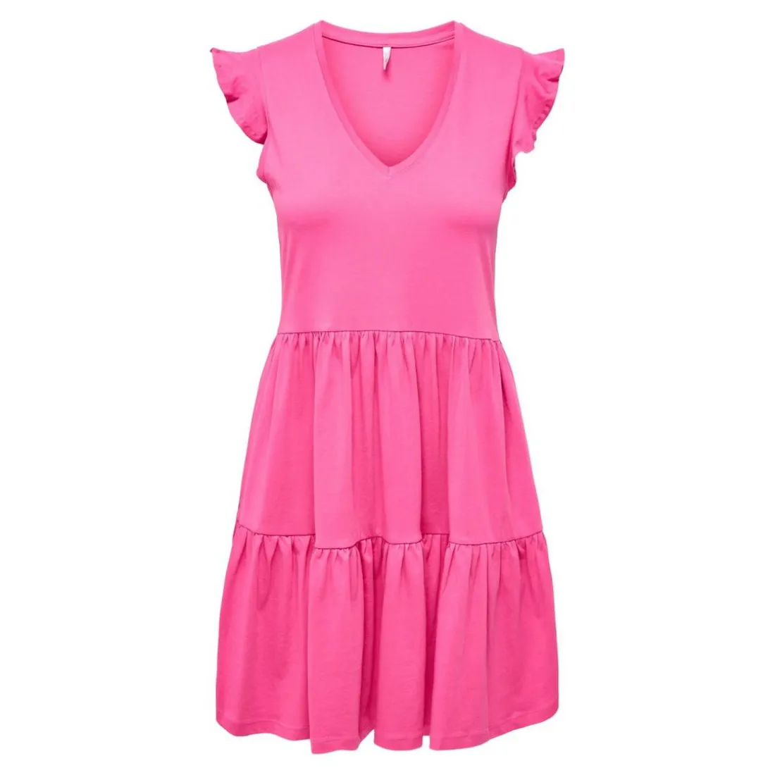 Robe courte Col rond Manches courtes Au-dessus du genou rose en coton