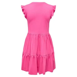 Robe courte Col rond Manches courtes Au-dessus du genou rose en coton