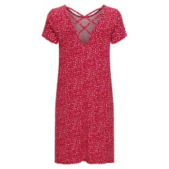 Robe courte Col rond Manches courtes Dentelle féminine Au-dessus du genou rouge en viscose