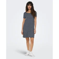 Robe courte Col rond Manches courtes Dentelle féminine Au-dessus du genou bleu en viscose