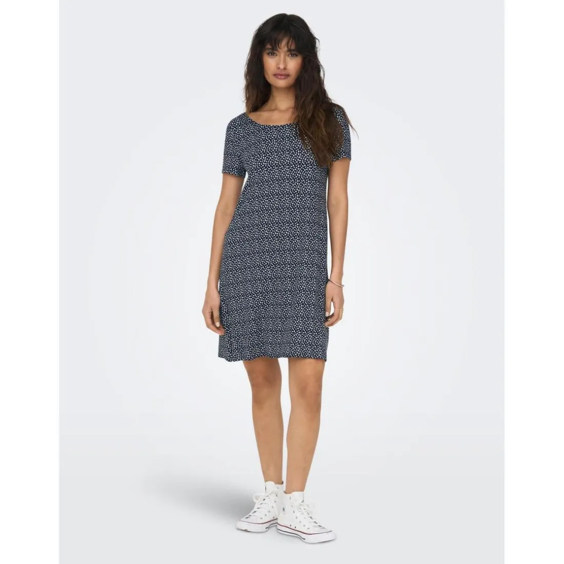 Robe courte Col rond Manches courtes Dentelle féminine Au-dessus du genou bleu en viscose
