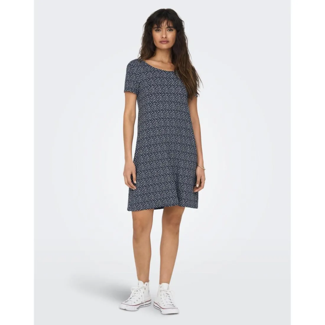 Robe courte Col rond Manches courtes Dentelle féminine Au-dessus du genou bleu en viscose