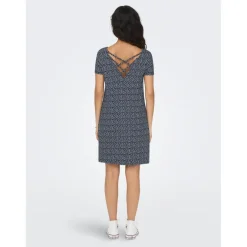 Robe courte Col rond Manches courtes Dentelle féminine Au-dessus du genou bleu en viscose