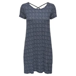 Robe courte Col rond Manches courtes Dentelle féminine Au-dessus du genou bleu en viscose