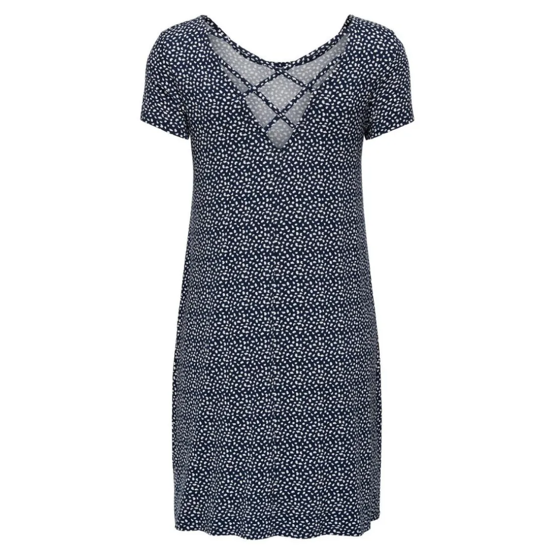 Robe courte Col rond Manches courtes Dentelle féminine Au-dessus du genou bleu en viscose