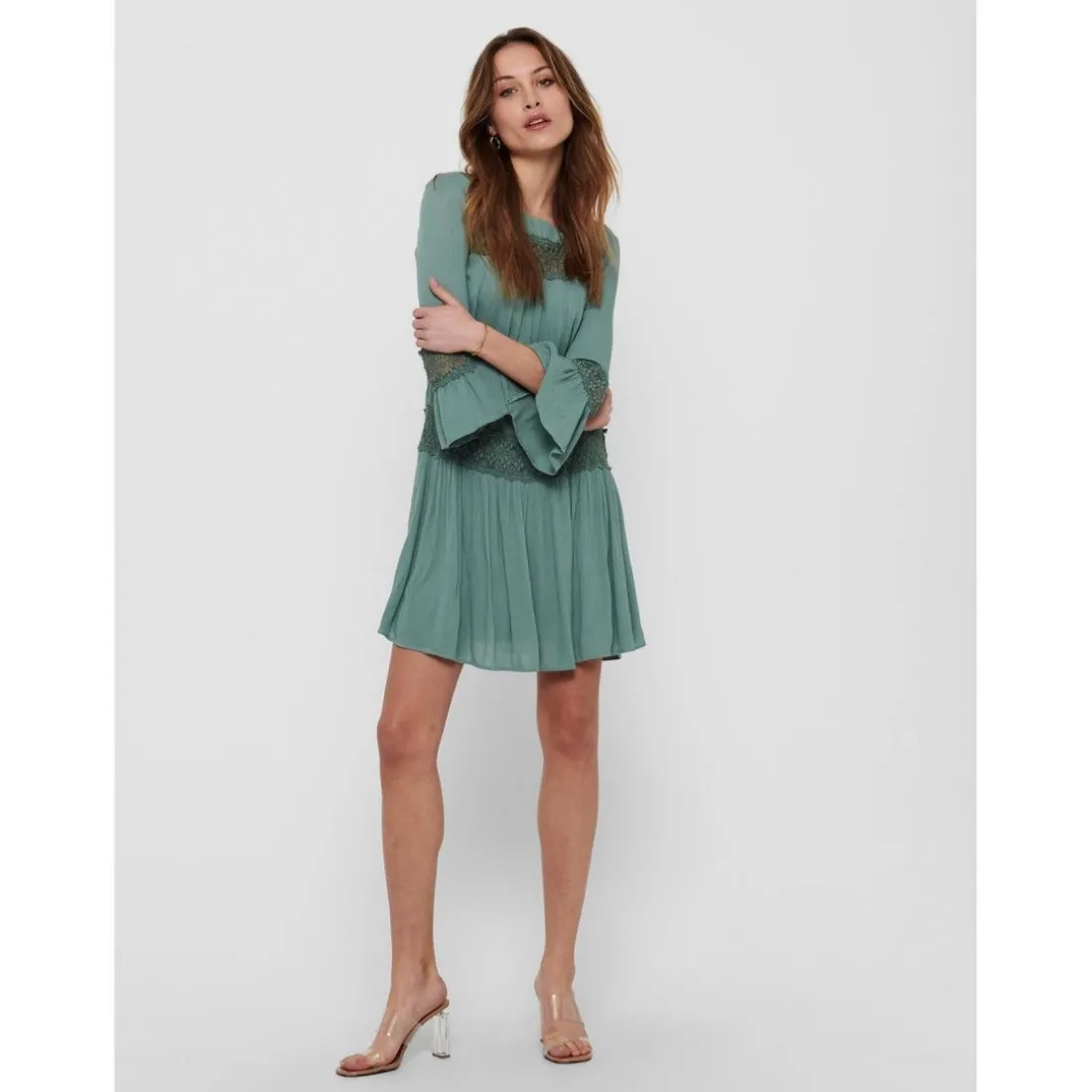 Robe courte Col rond Manches 3/4 Au-dessus du genou vert en viscose