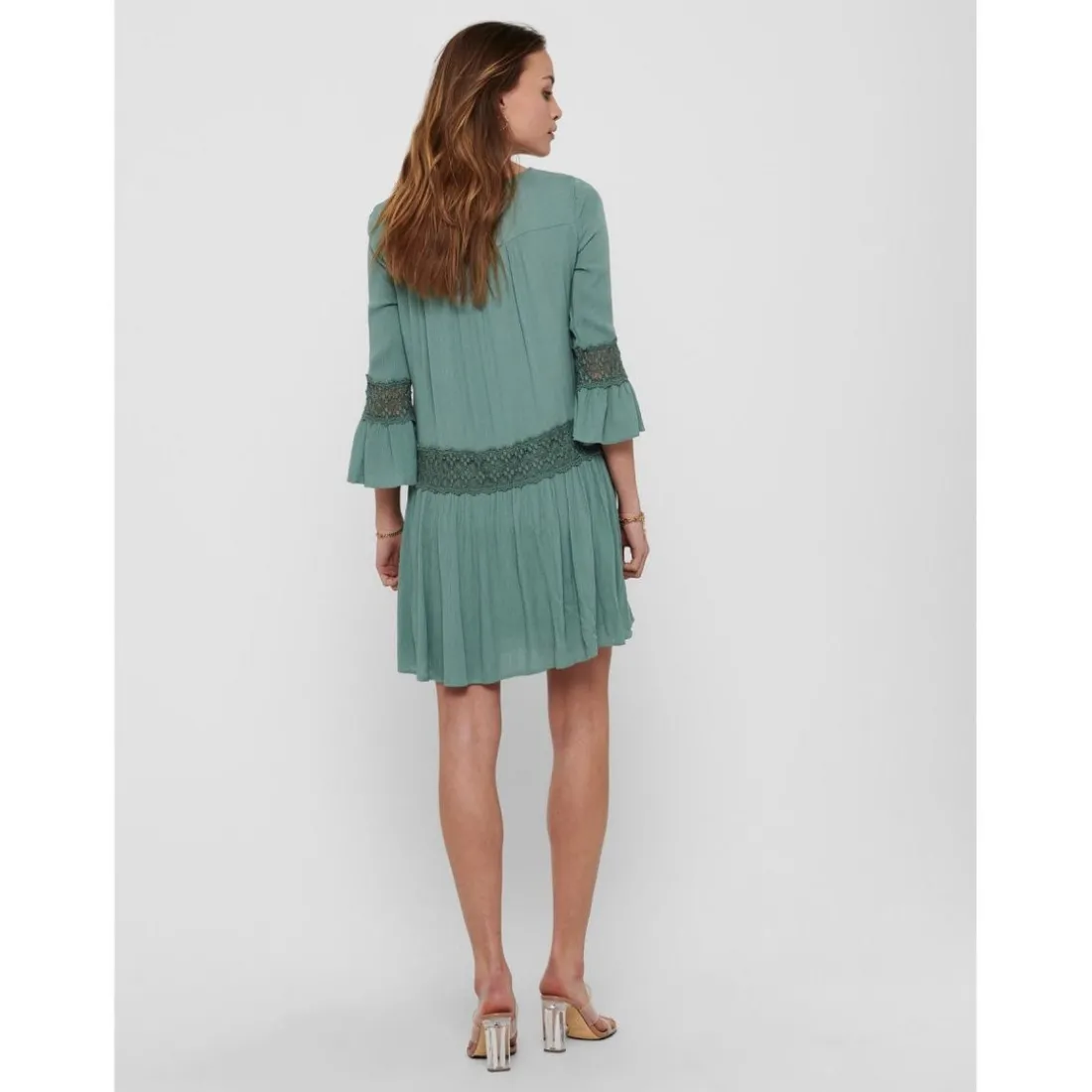 Robe courte Col rond Manches 3/4 Au-dessus du genou vert en viscose