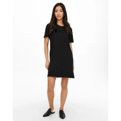 Robe courte Col rond Manches courtes Au-dessus du genou noir en coton Sloan