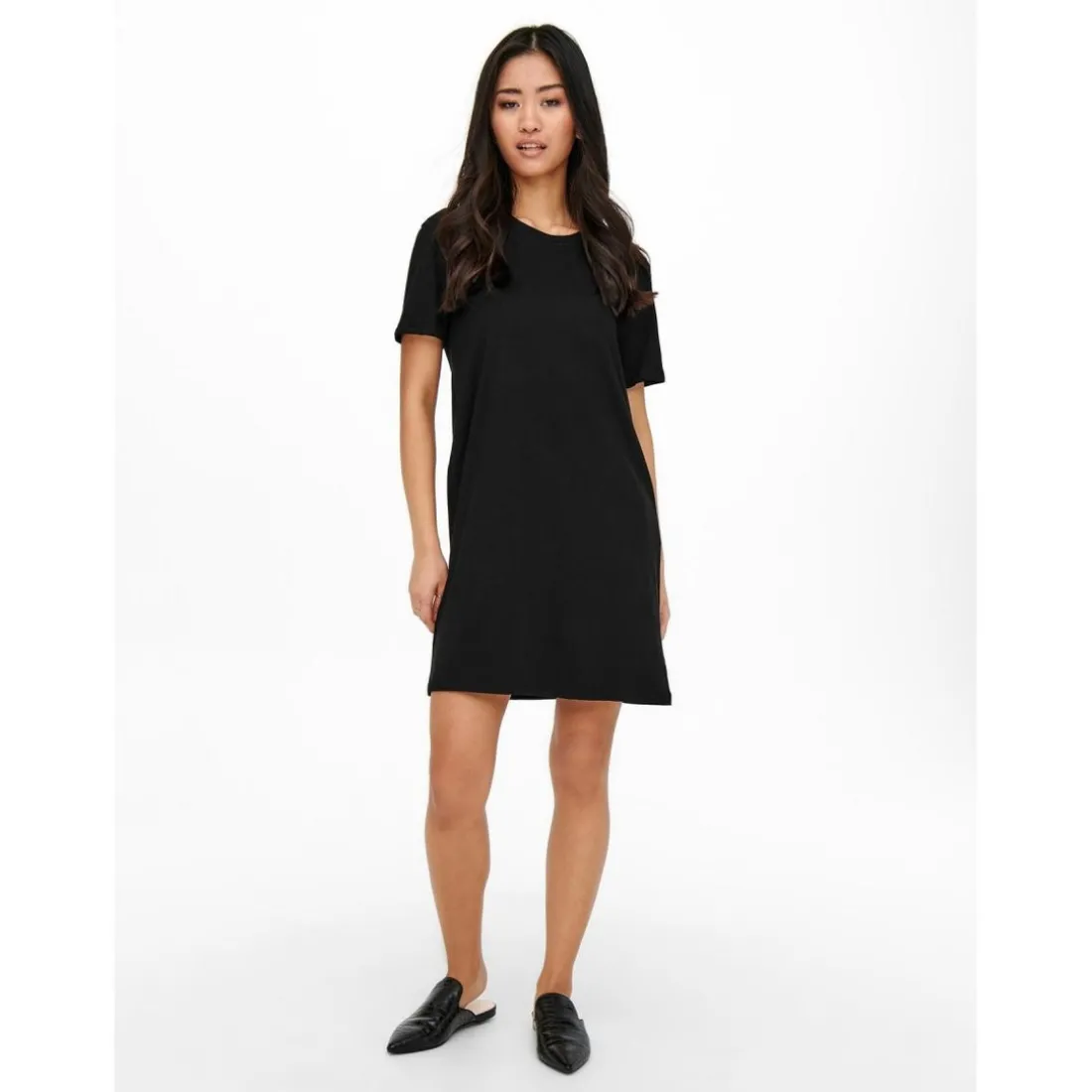 Robe courte Col rond Manches courtes Au-dessus du genou noir en coton Sloan