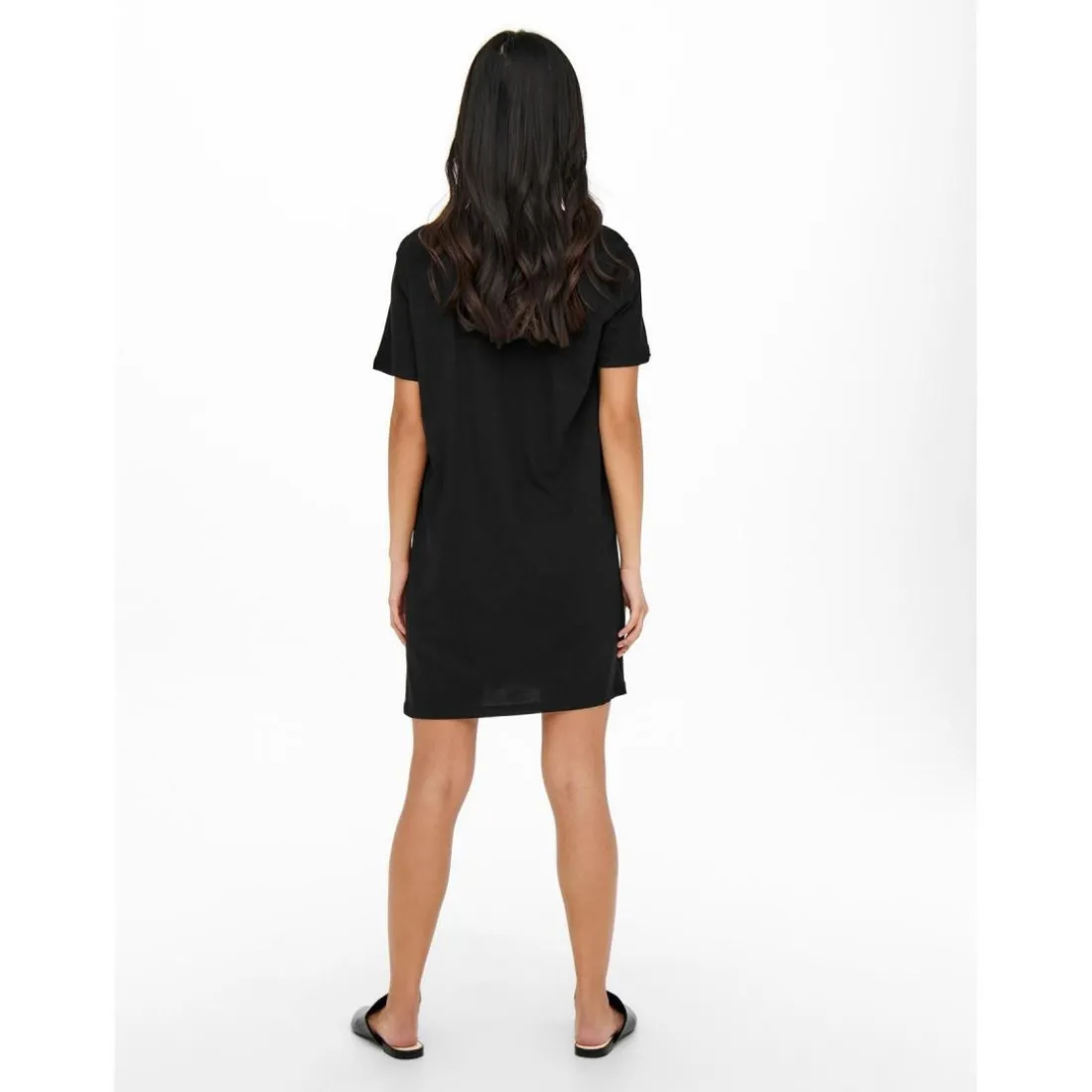 Robe courte Col rond Manches courtes Au-dessus du genou noir en coton Sloan