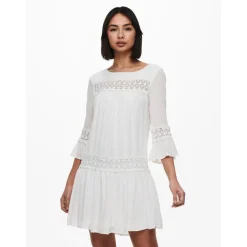Robe courte Col rond Manches 3/4 Au-dessus du genou blanc en viscose