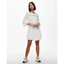 Robe courte Col rond Manches 3/4 Au-dessus du genou blanc en viscose