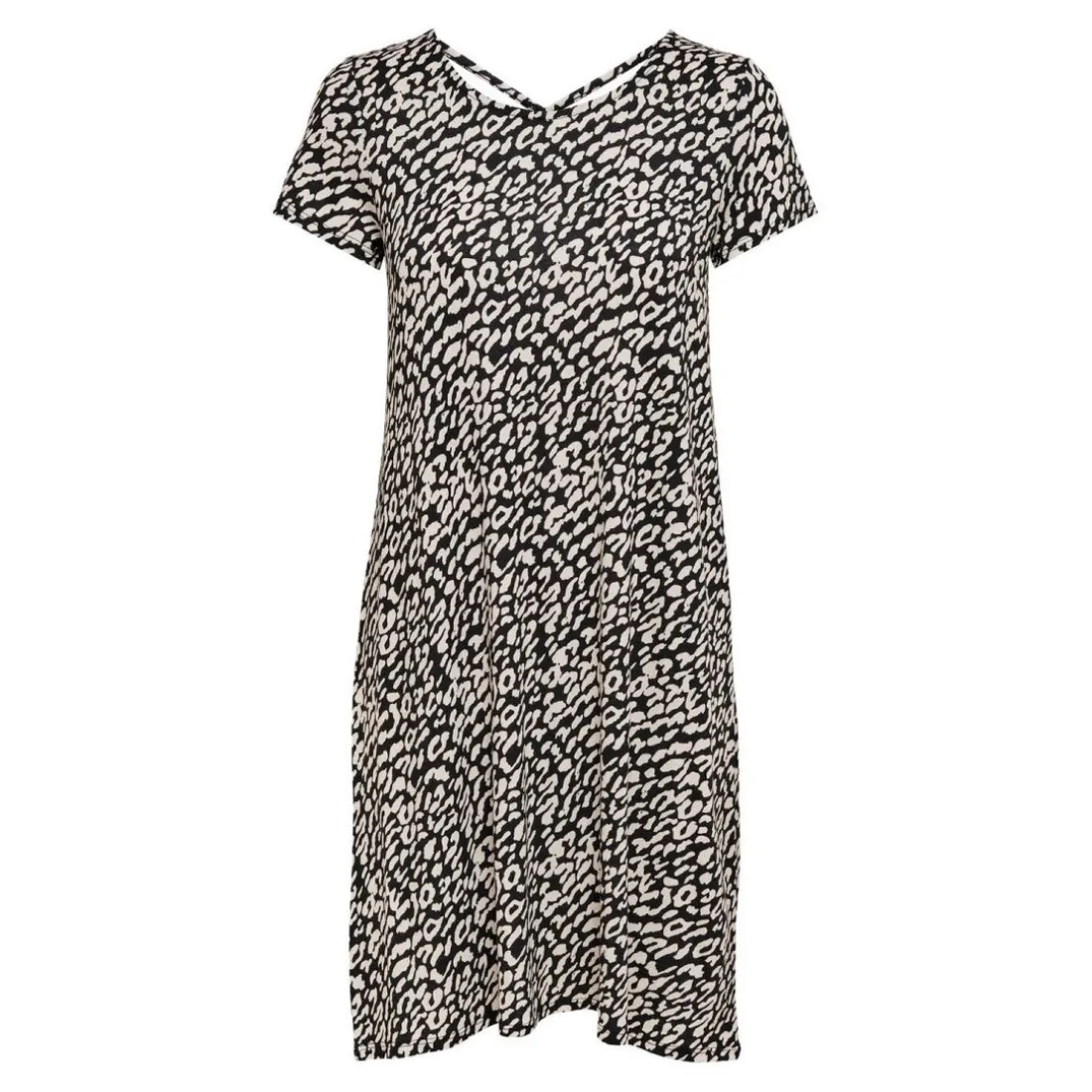 Robe courte Col rond Manches courtes Dentelle féminine Au-dessus du genou noir en viscose