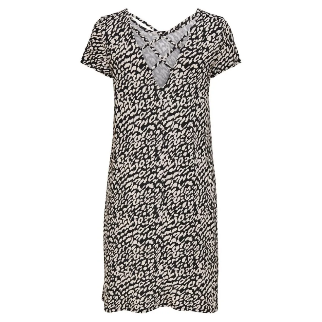Robe courte Col rond Manches courtes Dentelle féminine Au-dessus du genou noir en viscose