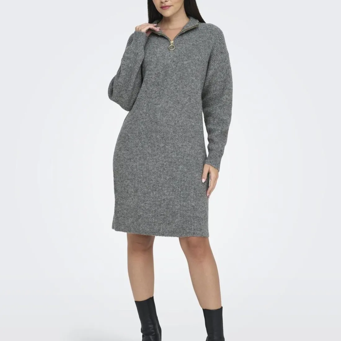 Robe courte col zippé Tokyo gris Eve