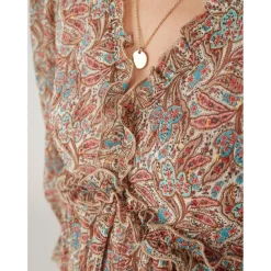 Robe courte empire imprimée écru