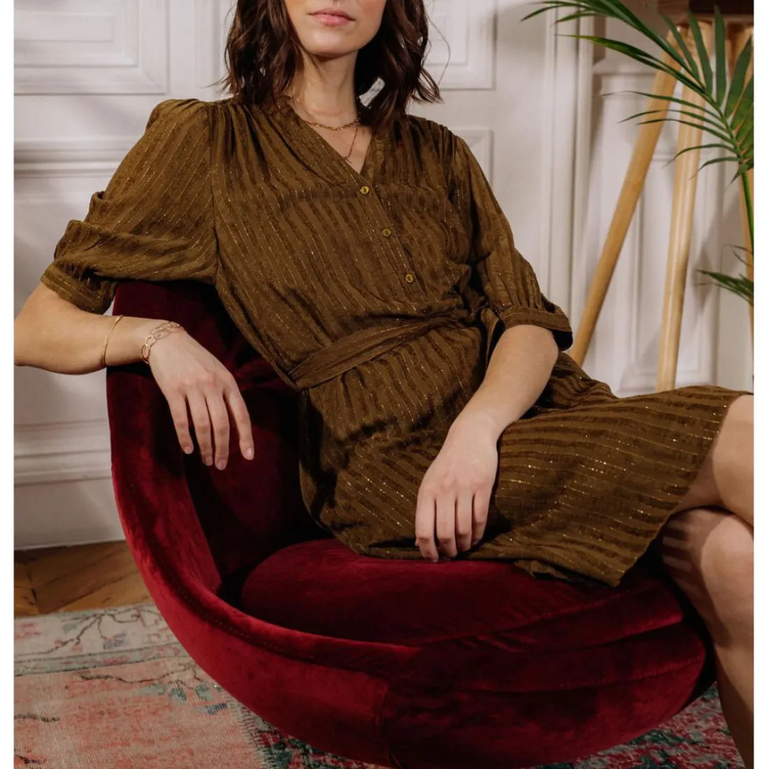 Robe courte ENYA kaki en viscose