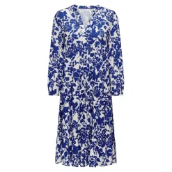 Robe courte fermeture par bouton manches 7/8 bleu foncé en viscose Dot
