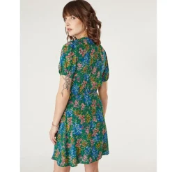 Robe courte impirmée portefeuille vert en viscose