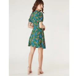 Robe courte impirmée portefeuille vert en viscose