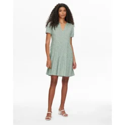 Robe courte Imprimé all over Col en V Manches courtes Au-dessus du genou vert