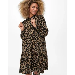 Robe courte Imprimé all over Col rond Manches longues noir