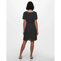 Robe courte Imprimé all over Col en V Manches courtes Cordon d'attache Au-dessus du genou bleu Dina
