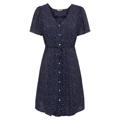 Robe courte Imprimé all over Col en V Manches courtes Cordon d'attache Au-dessus du genou bleu Dina