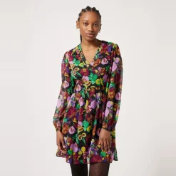 Robe courte imprimé floral noir