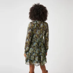 Robe courte imprimée col nouette bleu
