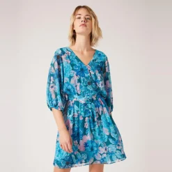 Robe courte imprimée floral bleu