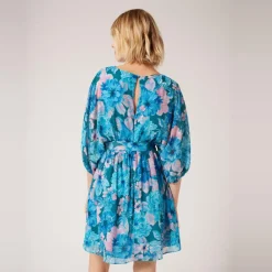 Robe courte imprimée floral bleu