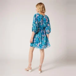 Robe courte imprimée floral bleu