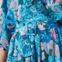 Robe courte imprimée floral bleu