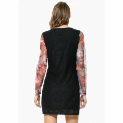 Robe courte manches 3/4 dentelle femme Desigual - Noir