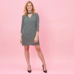 Robe courte manches 3/4 imprimée femme - Imprimé Vert