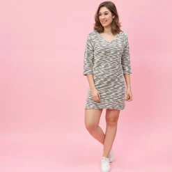 Robe courte manches 3/4 raglan cintrée femme - Gris