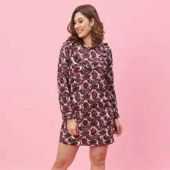 Robe courte manches longues volants femme - Rouge