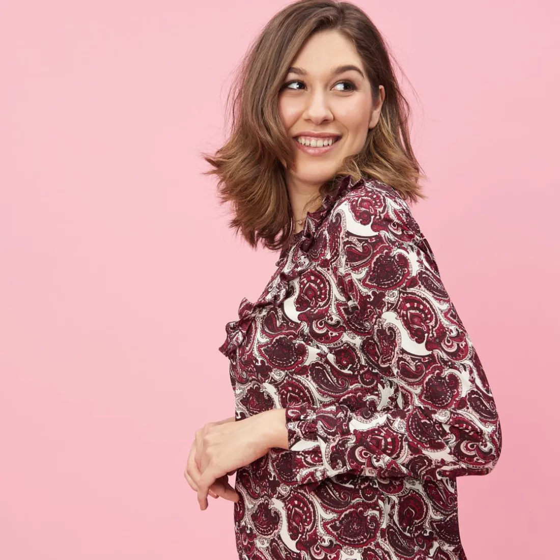 Robe courte manches longues volants femme - Rouge
