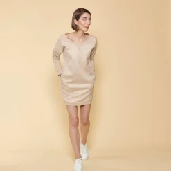 Robe courte manches longues bi-matière femme 3 SUISSES COLLECTION beige