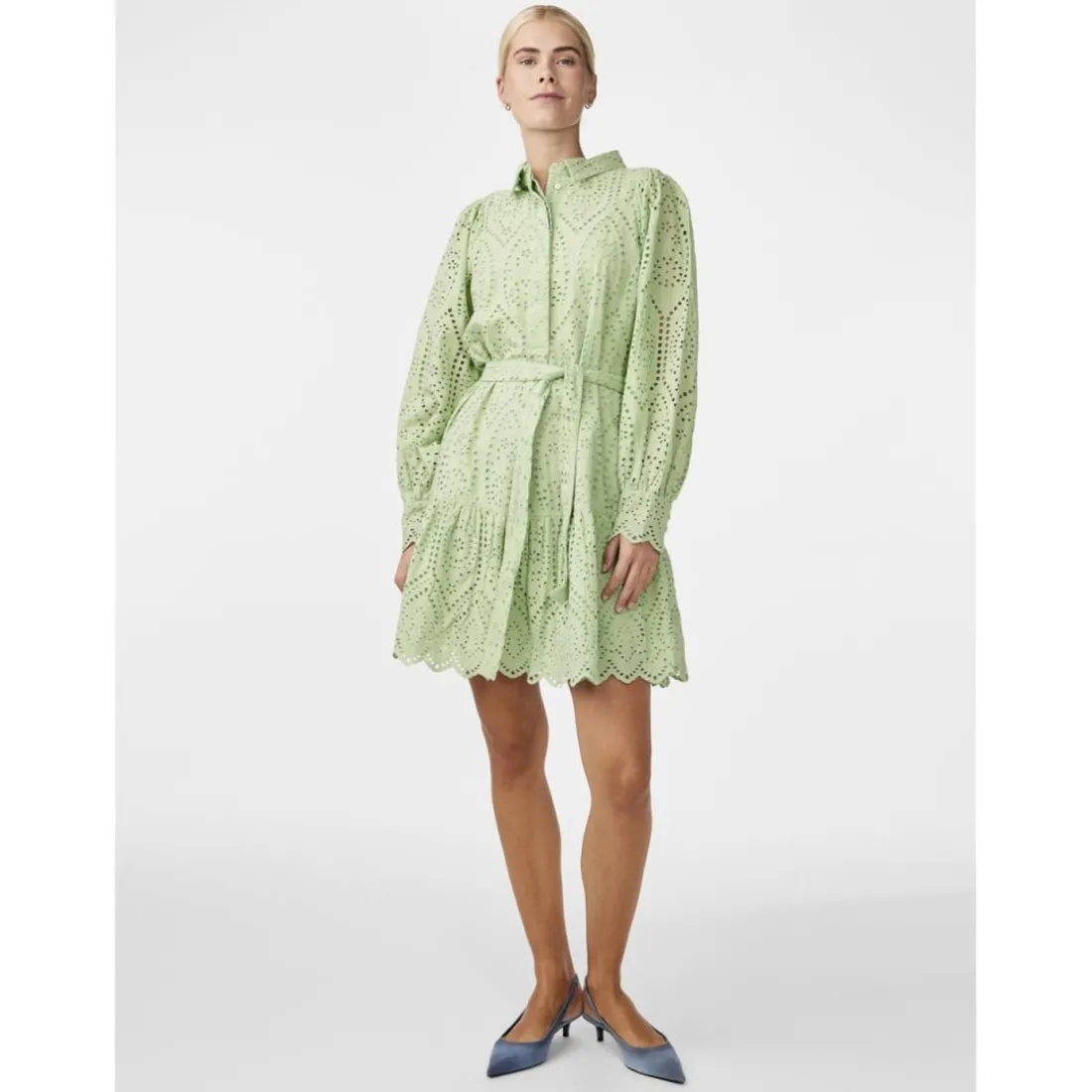 Robe courte manches longues vert en coton
