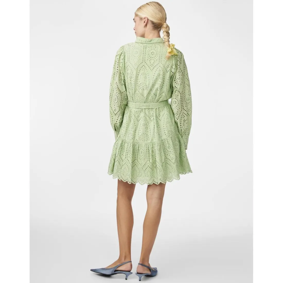 Robe courte manches longues vert en coton